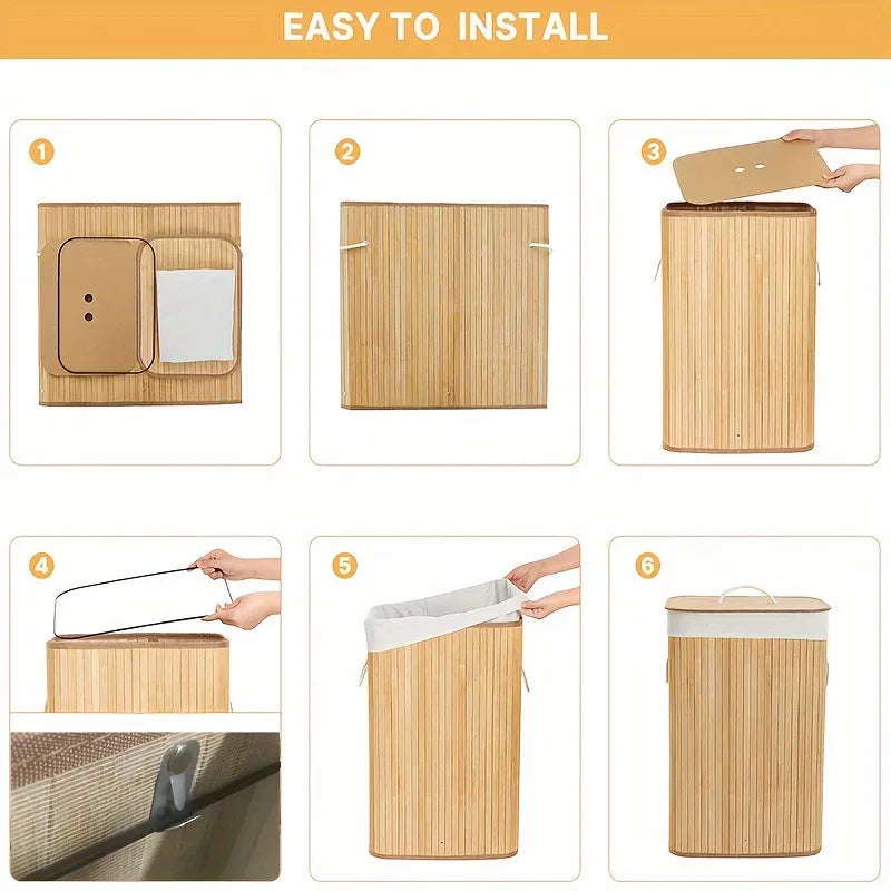 Cesto para Ropa Sucia Plegable de Bambú con Tapa Asas y Bolsa Extraíble Grande Organizador Ecológico y Resistente para Dormitorios y Lavandería