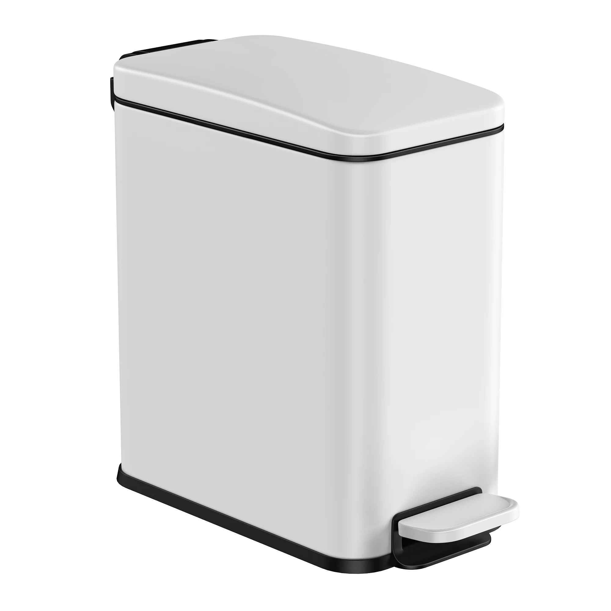 SONGMICS Cubo de Baño, Cubo Basura Pequeño de 5 L con Tapa, Cubo de Inodoro con Pedal, Delgada para Espacios Pequeños, Acero, Cierre Suave, Negro/Blanco/Plata