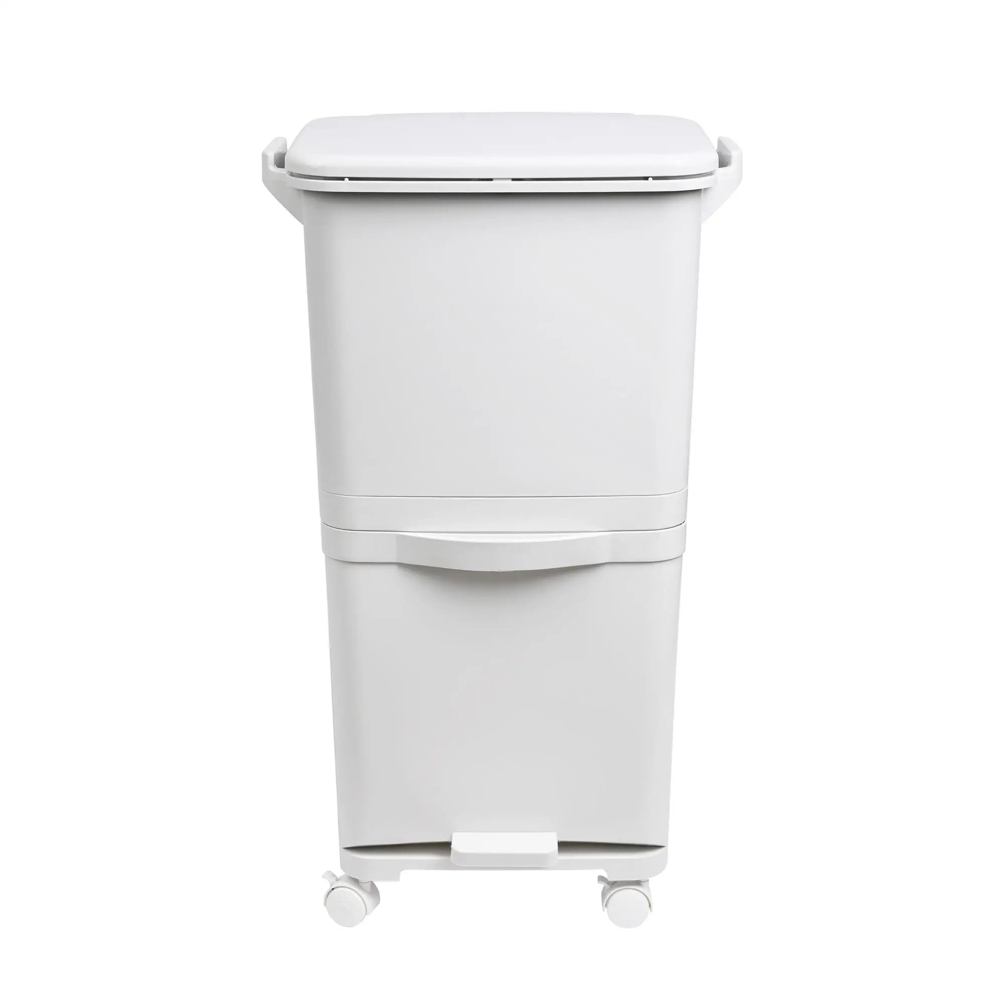 Papelera de reciclaje de clasificación selectiva con pedal, ruedas y asa de doble compartimentos de 38L (24L + 14L) o 42L (24L + 4L + 14L)