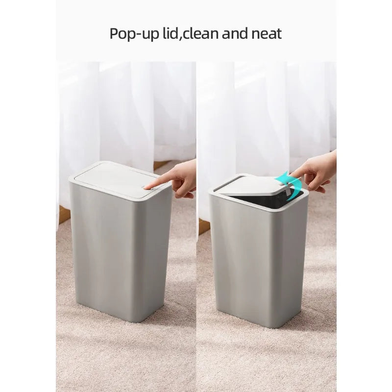 DECODEKO-Basurero de baño con tapa, cubo de basura delgado de 10 litros/2.6 galones, cesta de basura pequeña con tapa desplegable para cocina, dormitorio, sala de estar, oficina