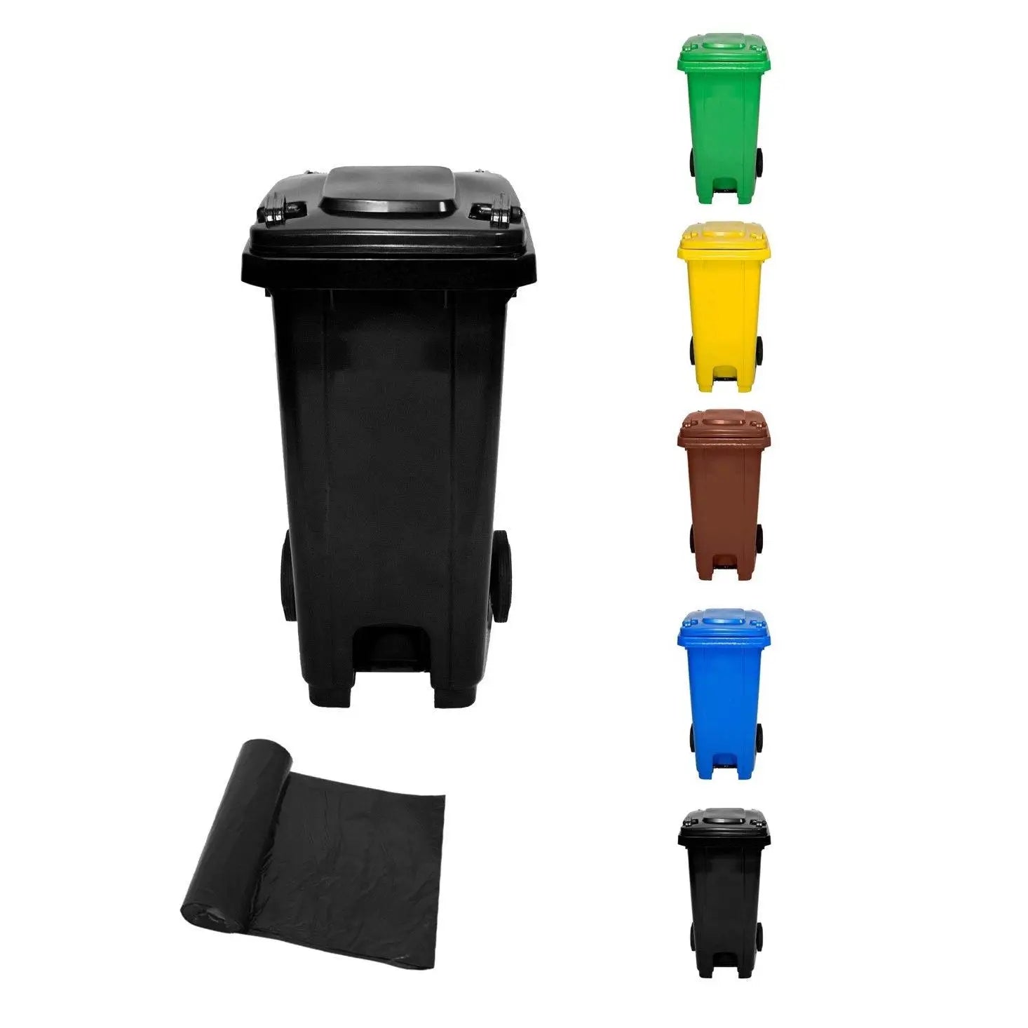 JARDIN202 - Cubo de Basura  120 Litros con Pedal y Ruedas |  Contenedor de Basura Robusto con PEDAL