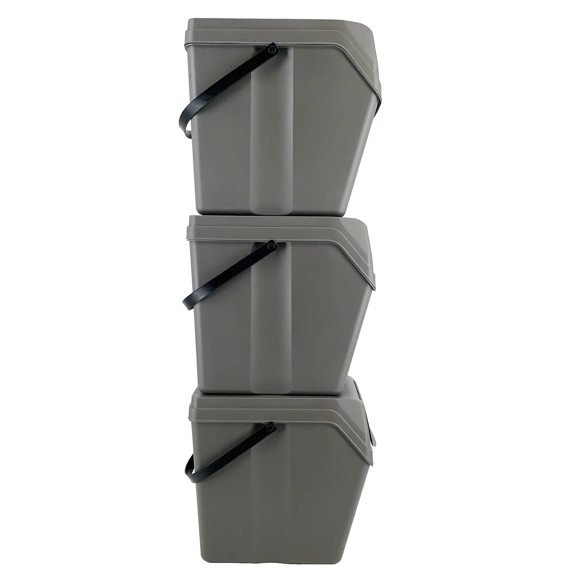 Prosperplast Juego de 3 Cubos de Reciclaje 75 Litros Gris | Ahorro de Espacio