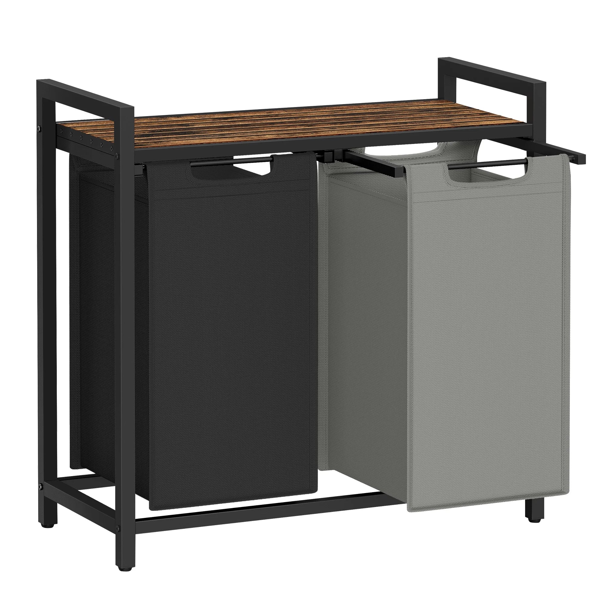 VASAGLE Cesta para la ropa sucia, 2 compartimentos, con 2 bolsas de tela Oxford extraíbles, marco de metal, 2 x 46 litros, 73 x 33 x 72 cm, Marrón Rústico y Negro/Blanco y Gris Claro/Marrón Rústico y Gris/Negro Tinta Gri