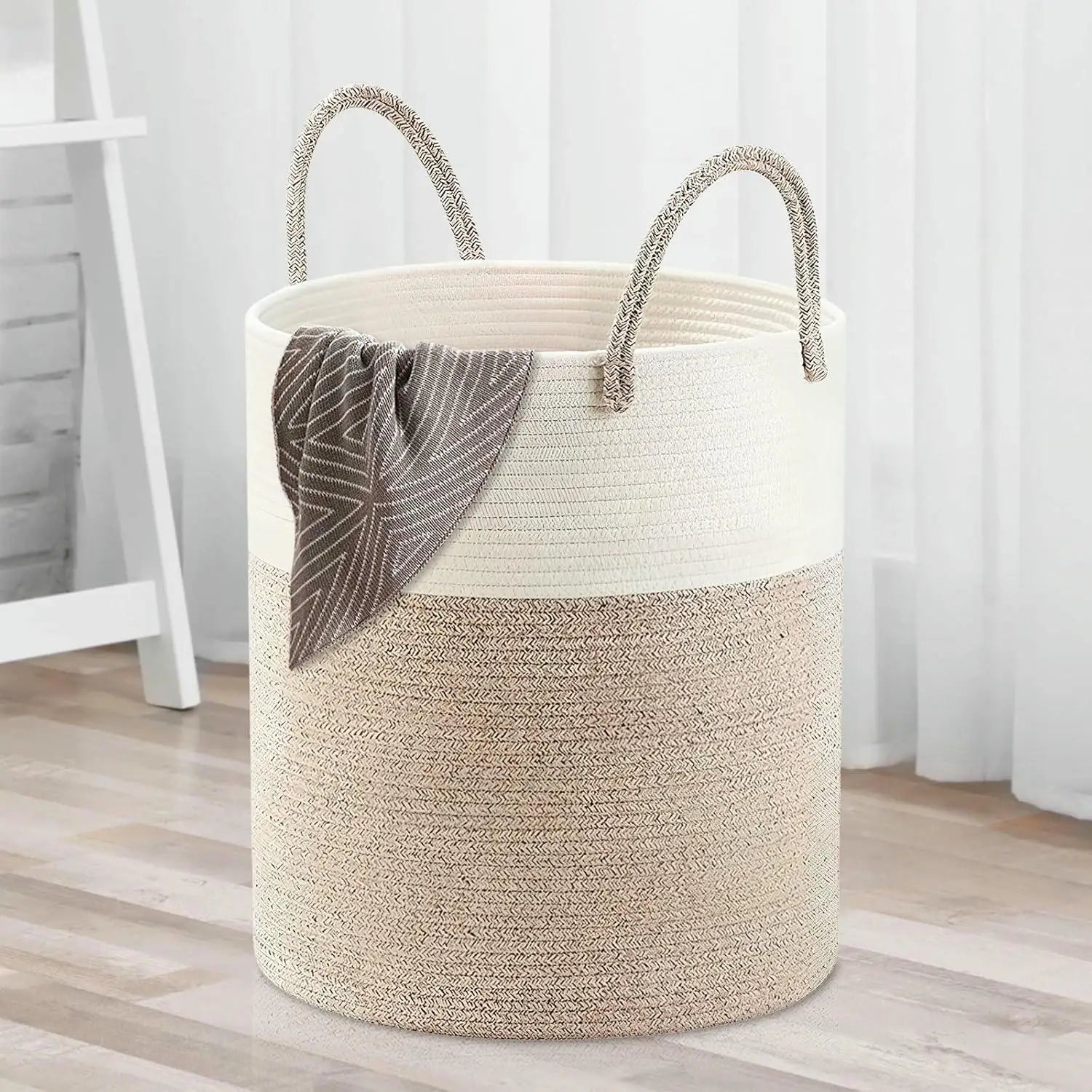 Cesta de Ropa Sucia de Cuerda de Algodón 58L | Cesto de Lavandería Plegable con Asas Reforzadas | Canasta Organizadora para Mantas, Juguetes y Dormitorio (38 × 50 cm)