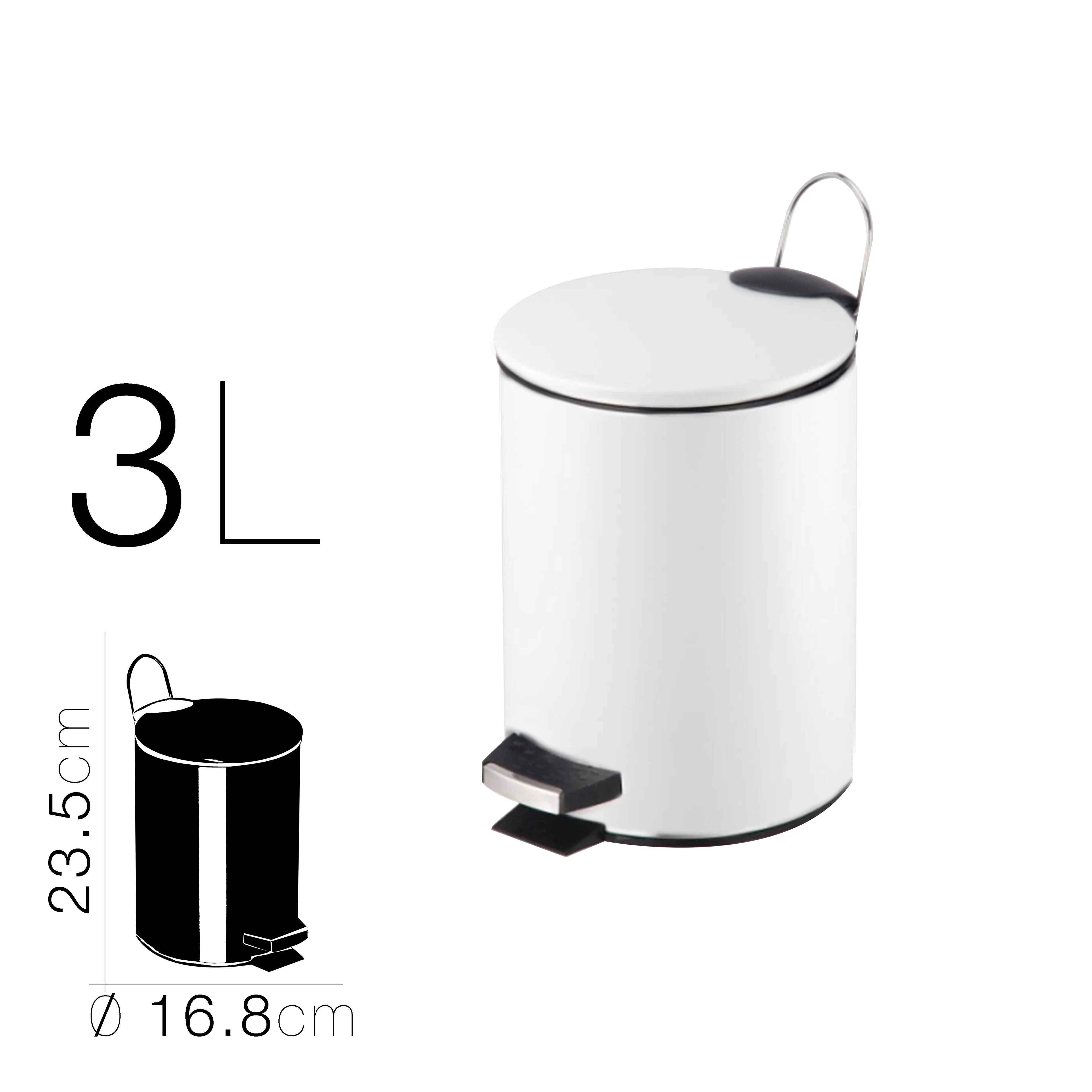 Papelera baño metal plateada, cubo de basura de 3L, 5L, 7L y 12L con pedal de acero inoxidable, papelera moderna de metal para baño con cubo interior de plástico.