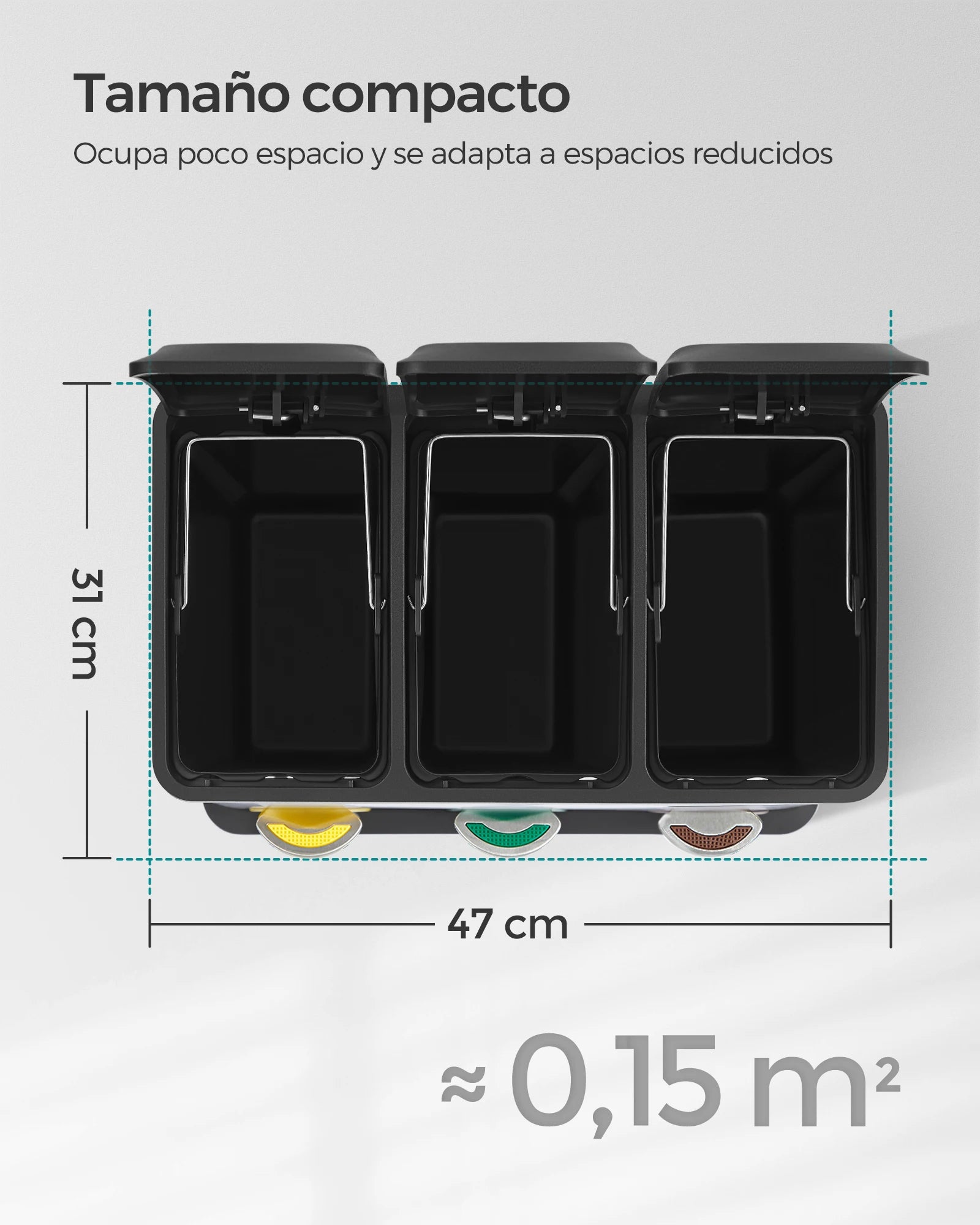 SONGMICS - Papelera de cocina, 3 x 8 L, con tapas, basura triple de acero para pequeñas familias, pedales y cuartos, fácil de limpiar, Plata y Negro/Blanco Crema y Marrón/Blanco Crema y Marrón/Negro/Blanco y Gris