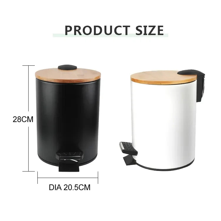 Cubo de basura Metal Con Tapa Bambú Caída Amortiguada 3 L, Papelera con pedal pequeño para Baño - Tendance