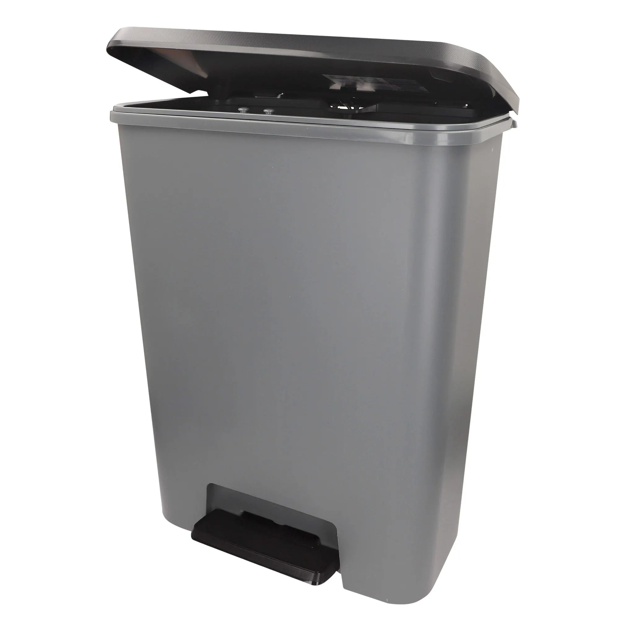 Curver - Cubo de basura Compatta 25L gris, diseño compacto y ancho, ideal para cocinas pequeñas o baños, soporte para bolsas, base extraíble fácil de limpiar, pedal removible para apertura higiénica, medidas 38x28x43 cm