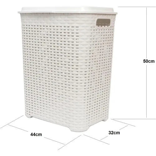 Cesta de la ropa Pongo todo Cesto Mimbre plástico para la Colada efecto Rattan (Blanco) COSHANO