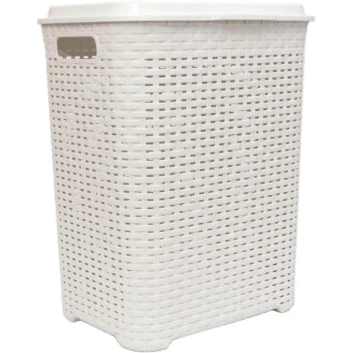 Cesta de la ropa Pongo todo Cesto Mimbre plástico para la Colada efecto Rattan (Blanco) COSHANO