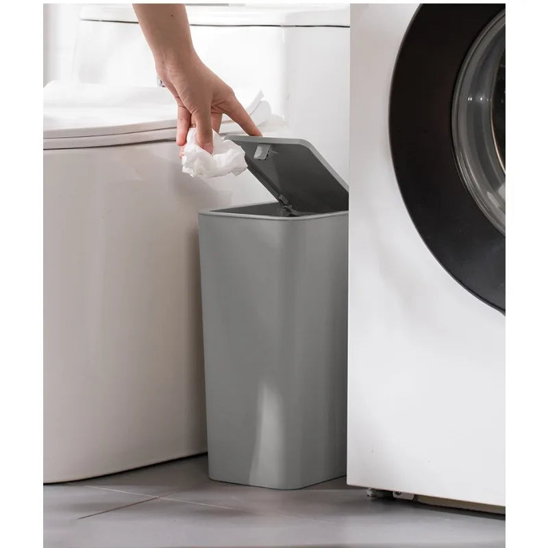 DECODEKO-Basurero de baño con tapa, cubo de basura delgado de 10 litros/2.6 galones, cesta de basura pequeña con tapa desplegable para cocina, dormitorio, sala de estar, oficina