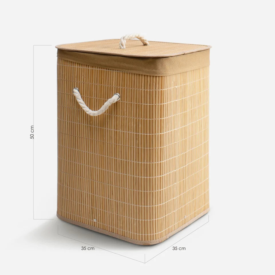 Cesto de Bambú con Tapa para la Ropa Sucia Compartimento Cubo Colada Lavanderia Plegable con Asa de Cuerda Cesta de Almacenamiento Organizador Cubierta Bolsa Extraíble Laundry Basket