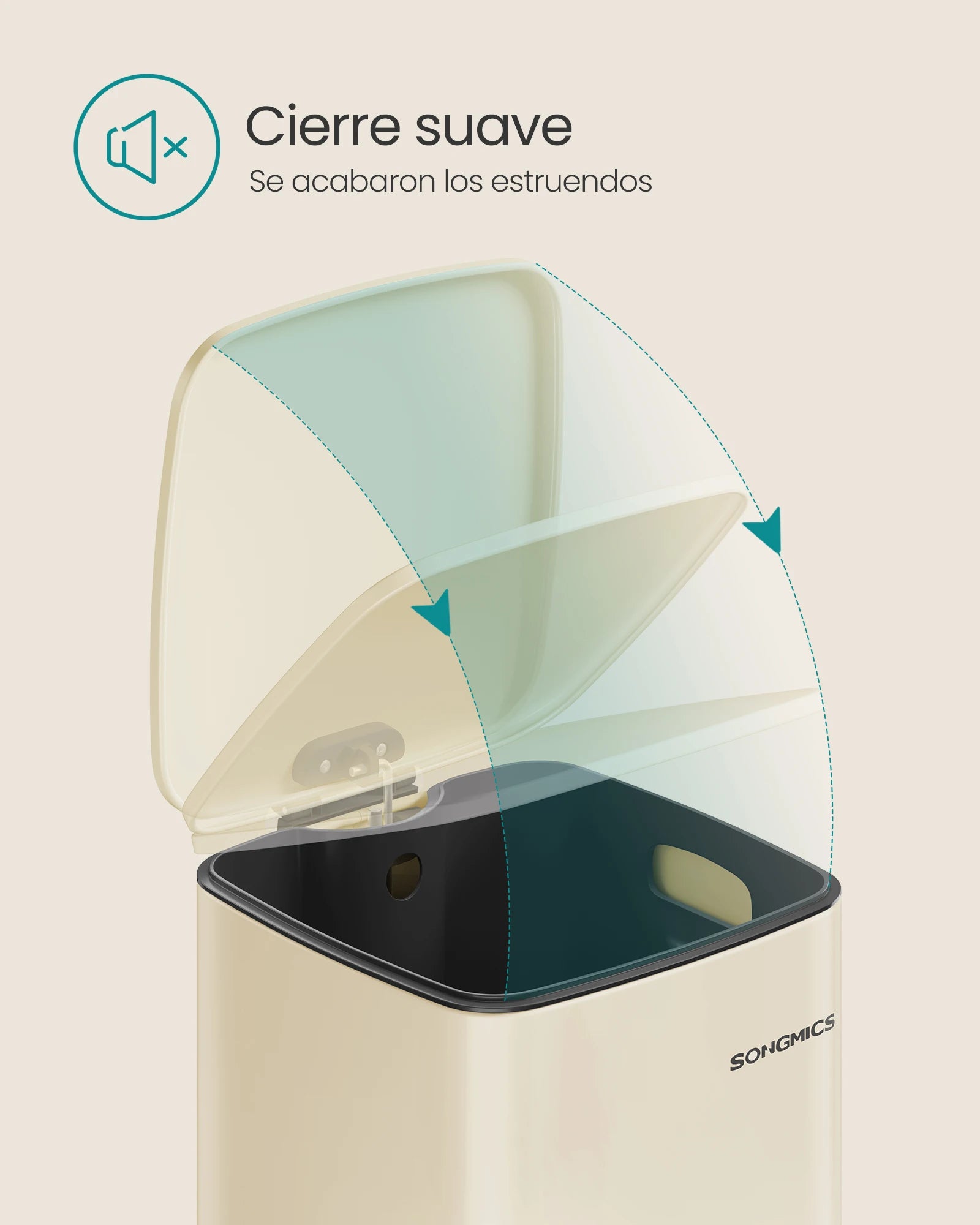 SONGMICS Cubo de Basura, Cubo de Basura de 20/30 L, Cubo de Basura de Cocina de Acero Inoxidable, con Cubo Interior, Cierre Suave y Permanece Abierto, Beige Arena/Negro Tinta/Plata Metálico/Azul Medianoche/Blanco Nube