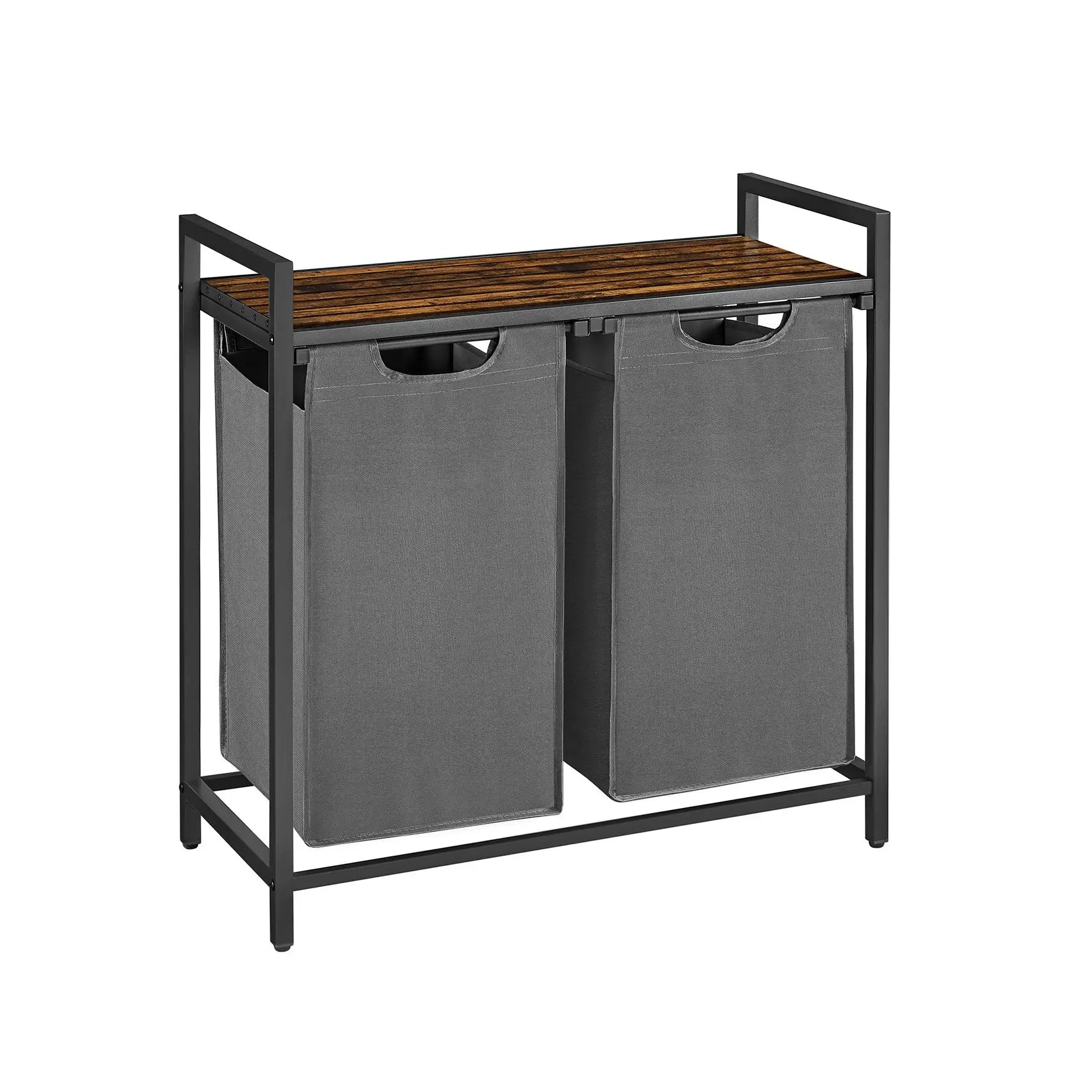 VASAGLE Cesta para la ropa sucia, 2 compartimentos, con 2 bolsas de tela Oxford extraíbles, marco de metal, 2 x 46 litros, 73 x 33 x 72 cm, Marrón Rústico y Negro/Blanco y Gris Claro/Marrón Rústico y Gris/Negro Tinta Gri