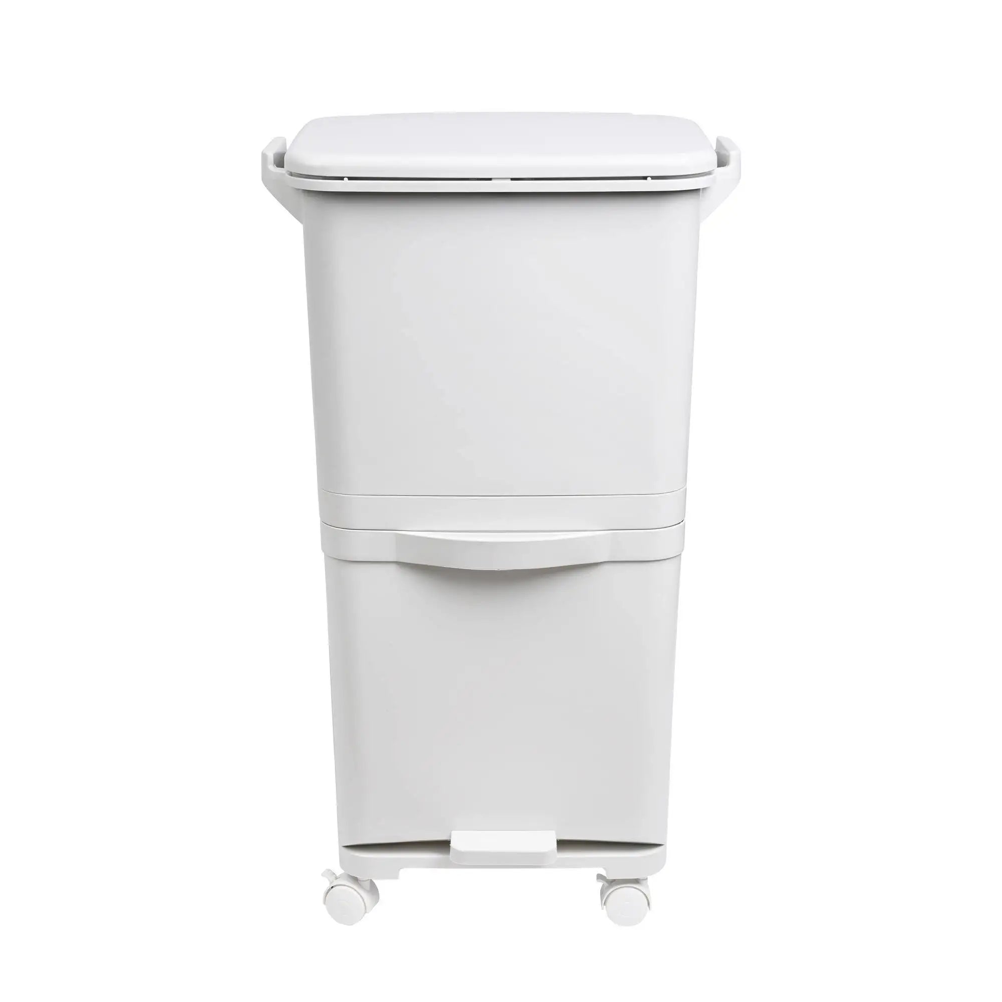 Papelera de reciclaje de clasificación selectiva con pedal, ruedas y asa de doble compartimentos de 38L (24L + 14L) o 42L (24L + 4L + 14L)