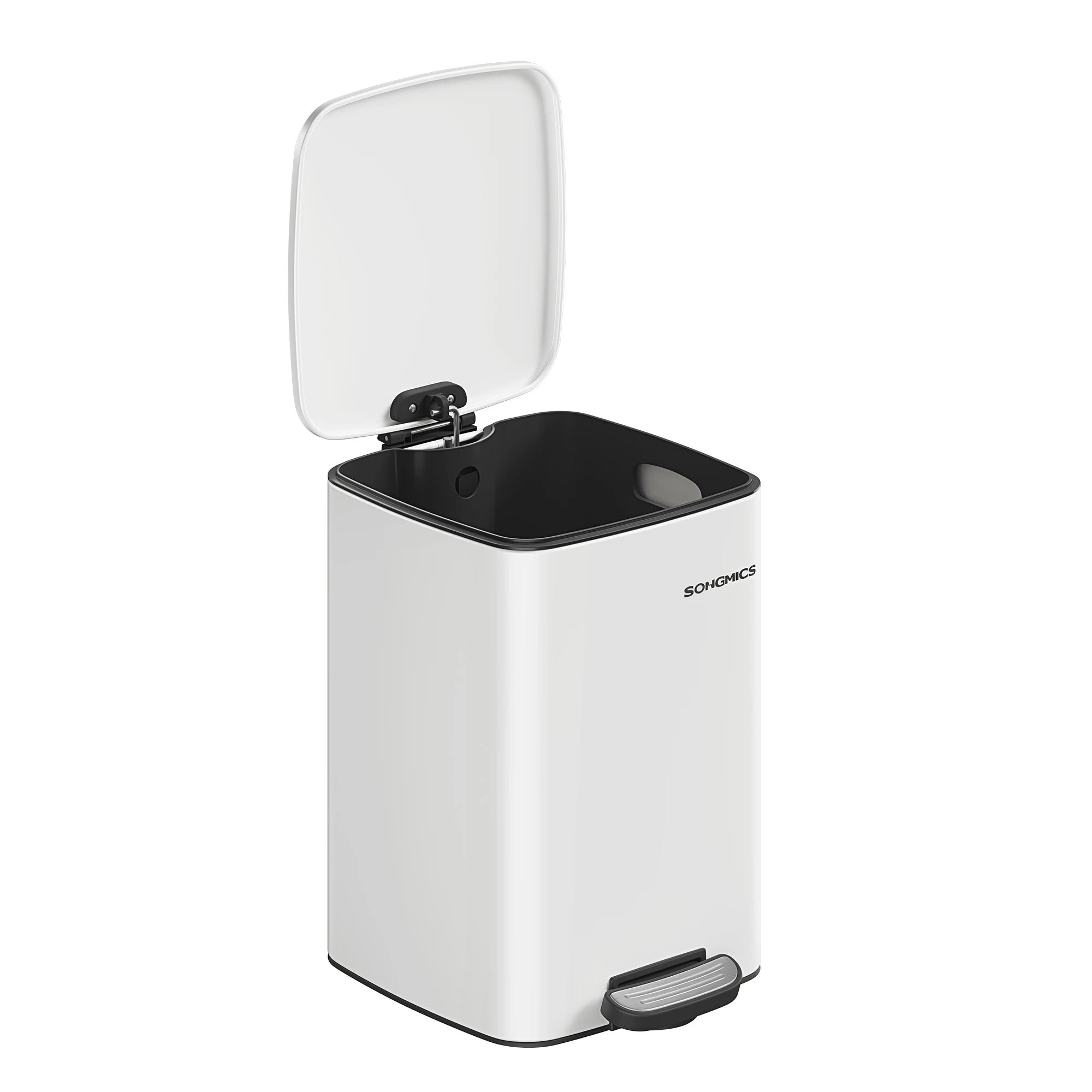 SONGMICS Cubo de Basura, Cubo de Basura de 20/30 L, Cubo de Basura de Cocina de Acero Inoxidable, con Cubo Interior, Cierre Suave y Permanece Abierto, Beige Arena/Negro Tinta/Plata Metálico/Azul Medianoche/Blanco Nube