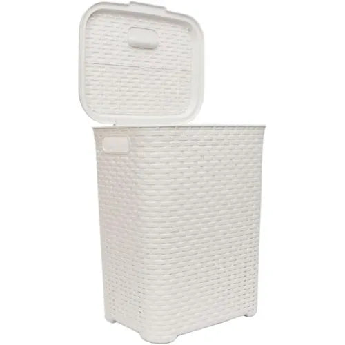 Cesta de la ropa Pongo todo Cesto Mimbre plástico para la Colada efecto Rattan (Blanco) COSHANO