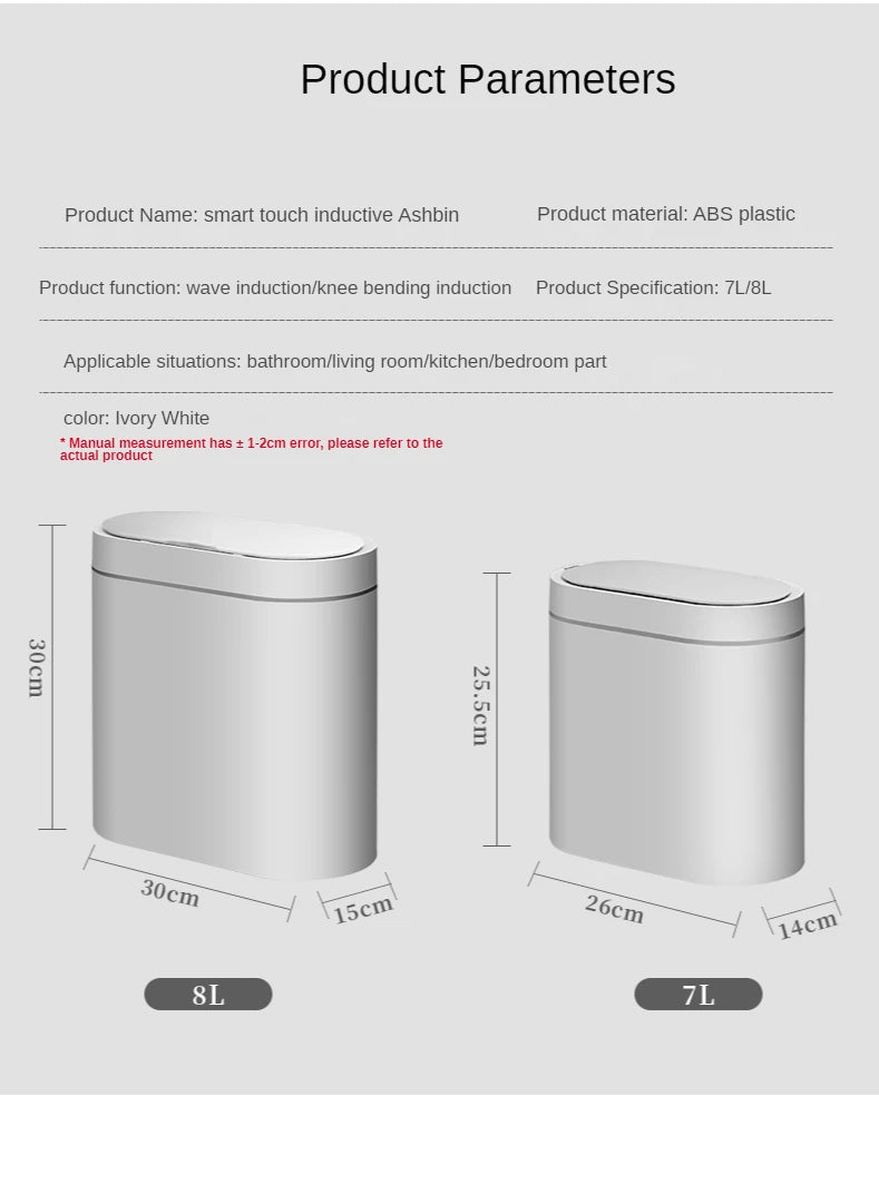 Cubo de basura con Sensor inteligente de 8L/7L, cubo de basura electrónico automático para el hogar, cubo de basura para cocina, inodoro, impermeable, cubo con Sensor de costura estrecha