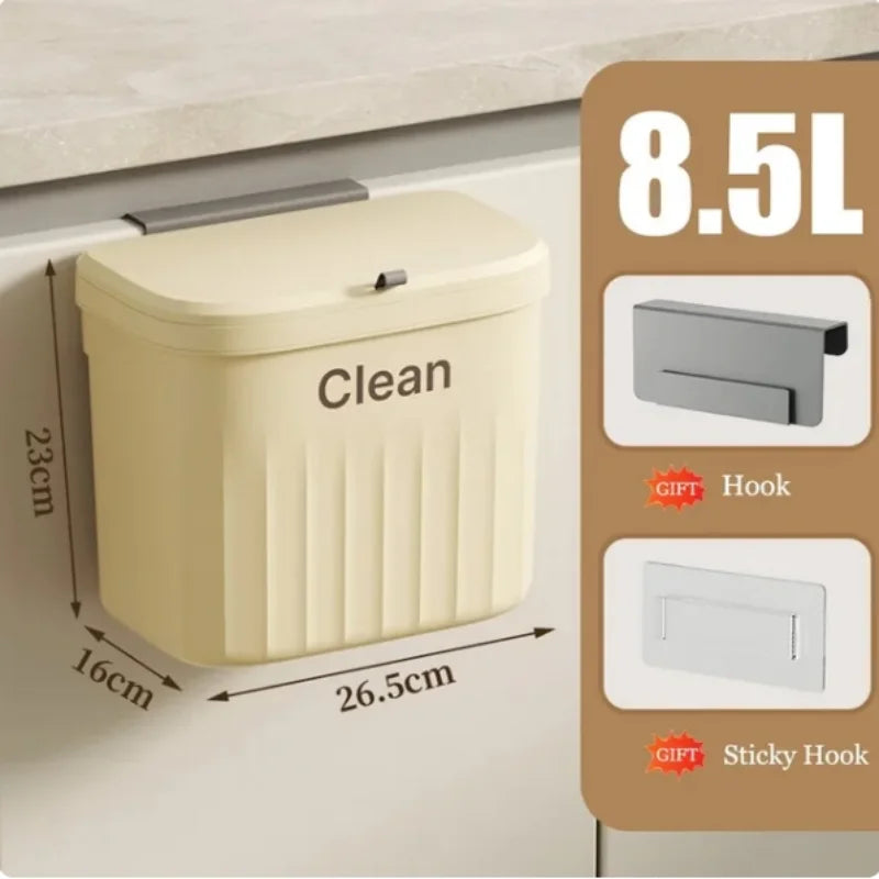 Cubo de basura de cocina, cubo de basura colgante montado en la pared con tapa, cubo de basura para gabinete debajo del fregadero, cubo de basura para Compost, 8,5/12L