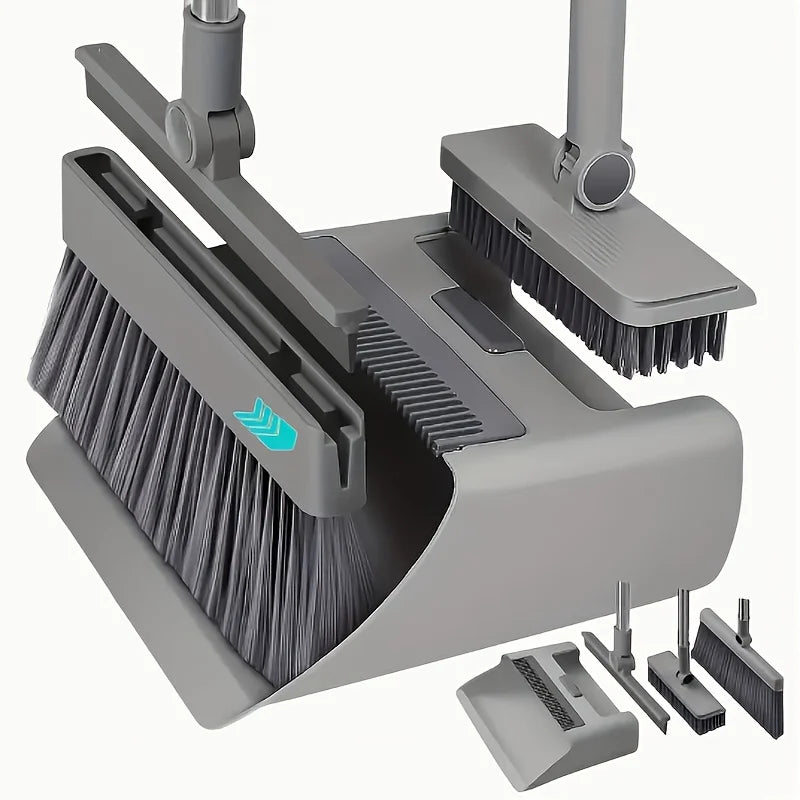 Juego de escoba y recogedor plegable 4 en 1: plástico duradero, diseño de fácil almacenamiento para limpieza del hogar, incluye escobilla de agua,