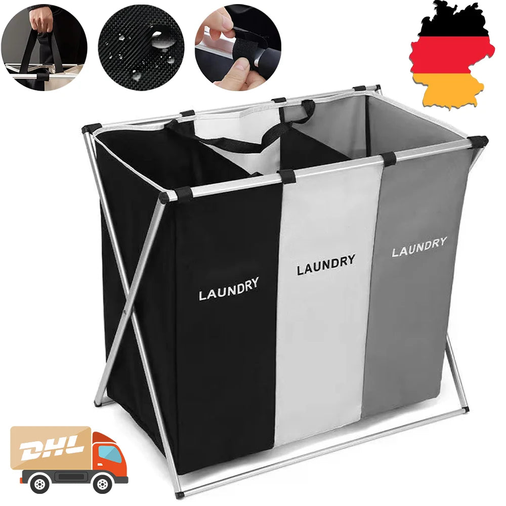Cesta de lavandería de 3 rejillas, organizador de ropa sucia plegable, cesta de almacenamiento impermeable para baño, contenedores plegables para ropa y juguetes