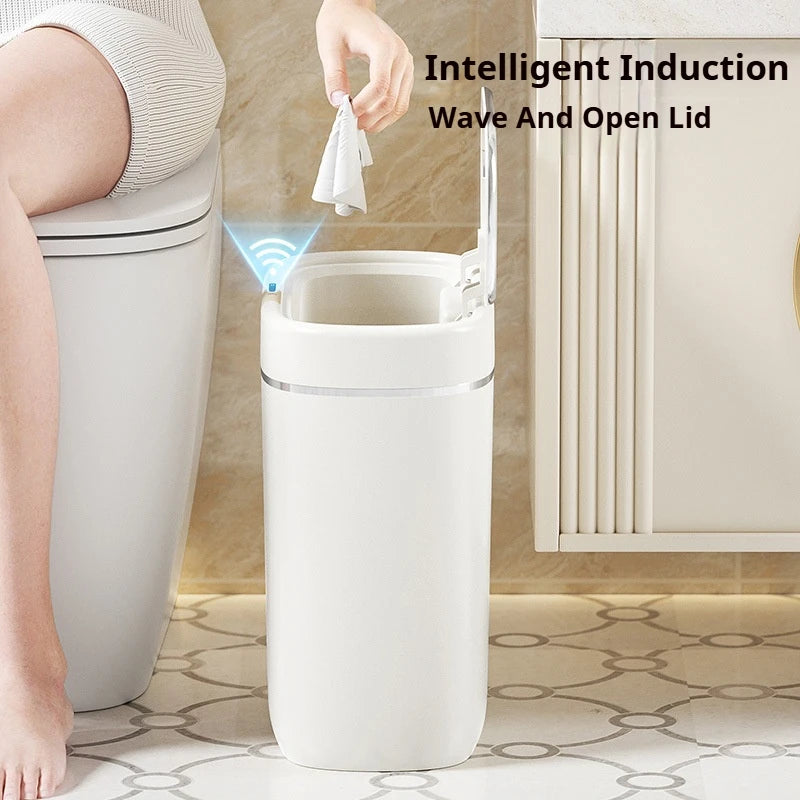 Cubo de basura con Sensor inteligente estrecho de 7/9L, cesta de basura automática con tapa, cubo de basura de escritorio, cubo de basura impermeable para inodoro
