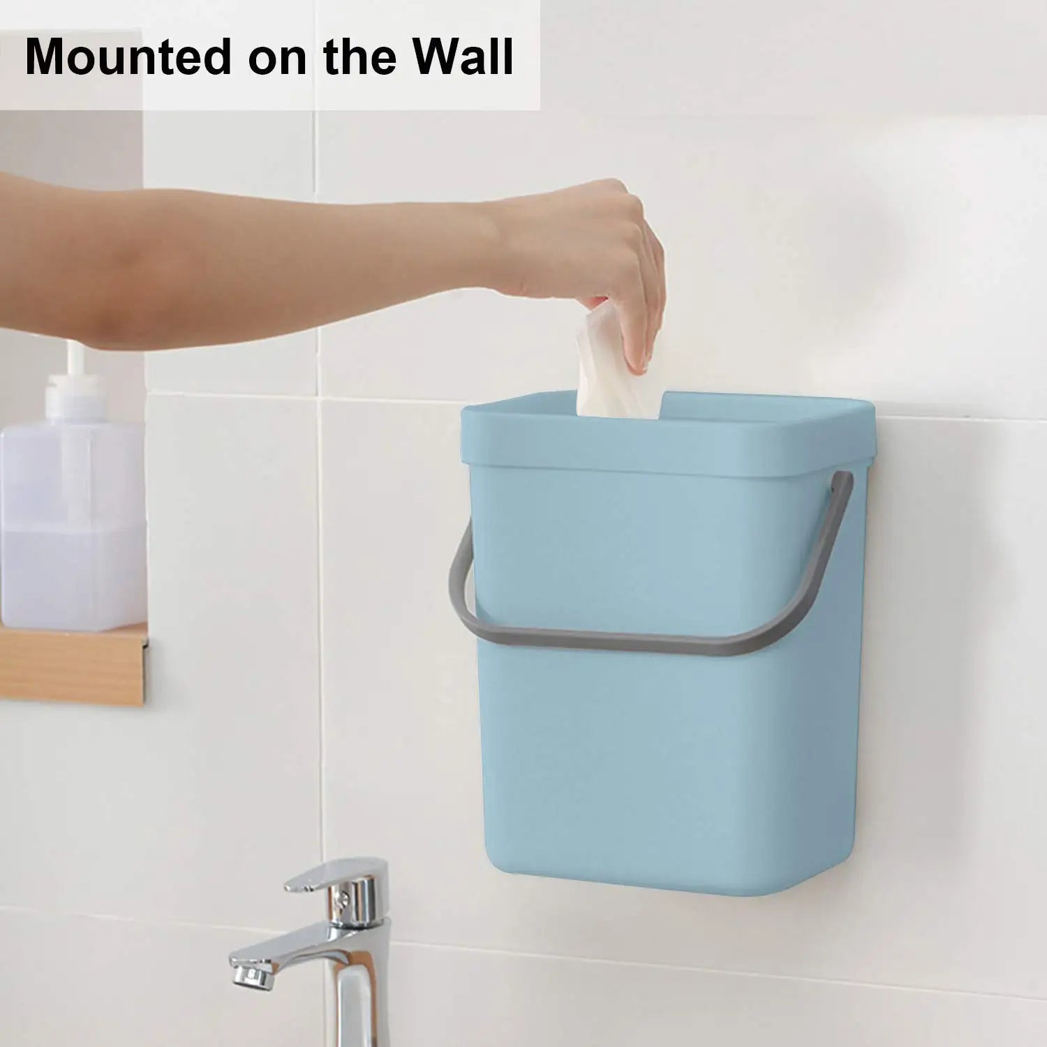 Cubo de basura pequeño de plástico, cubo de basura pequeño colgante con tapa debajo del fregadero para cocina, cubo de basura para alimentos, cubo de basura montable para Baño