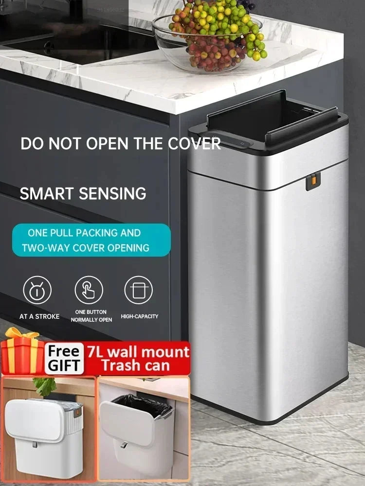 Nueva bote de basura de inducción inteligente para el hogar con tapa, inodoro, cocina, gran capacidad, sala de estar, embalaje automático, cubo de basura