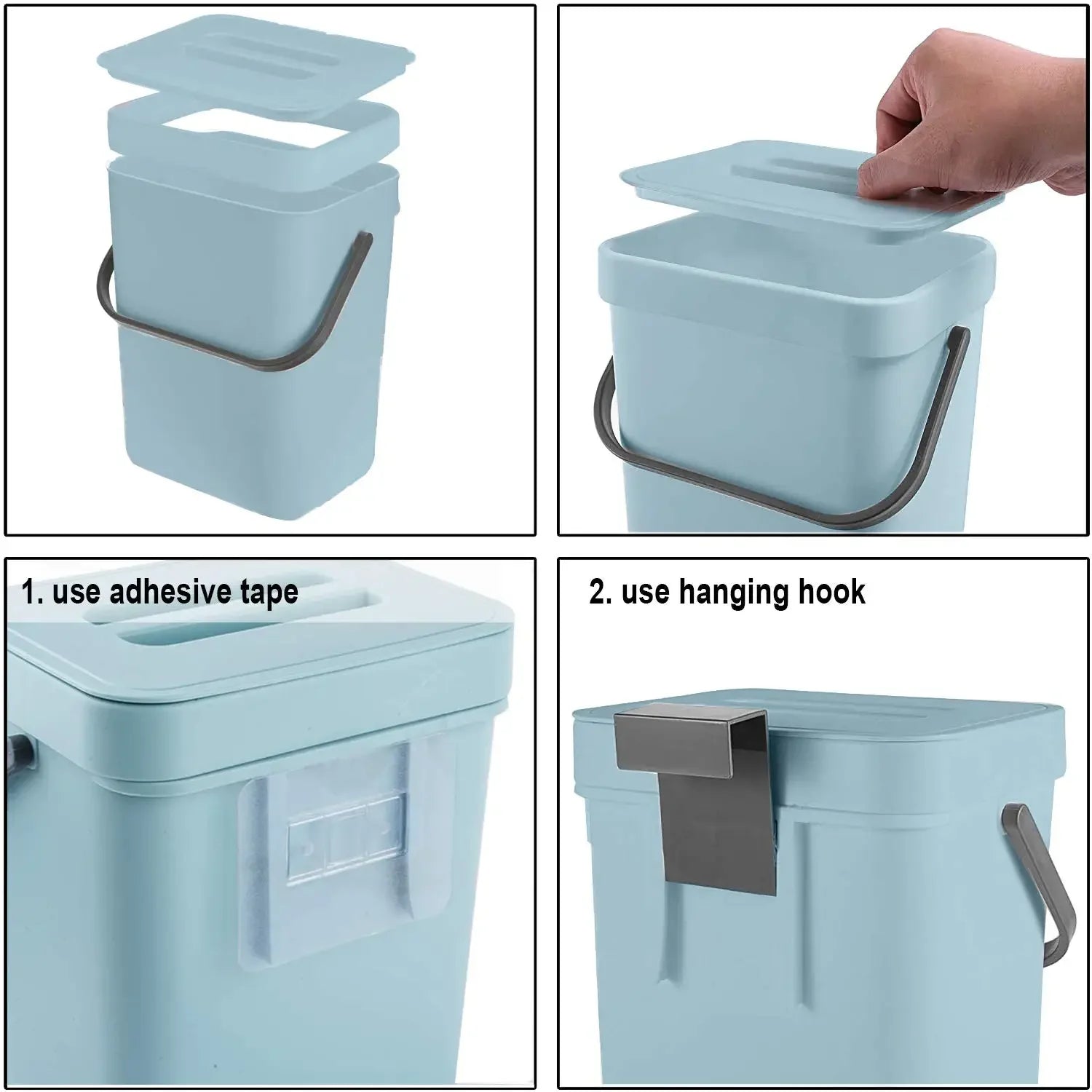 Cubo de basura pequeño de plástico, cubo de basura pequeño colgante con tapa debajo del fregadero para cocina, cubo de basura para alimentos, cubo de basura montable para Baño