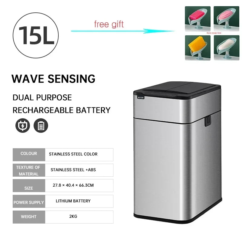 Nueva bote de basura de inducción inteligente para el hogar con tapa, inodoro, cocina, gran capacidad, sala de estar, embalaje automático, cubo de basura
