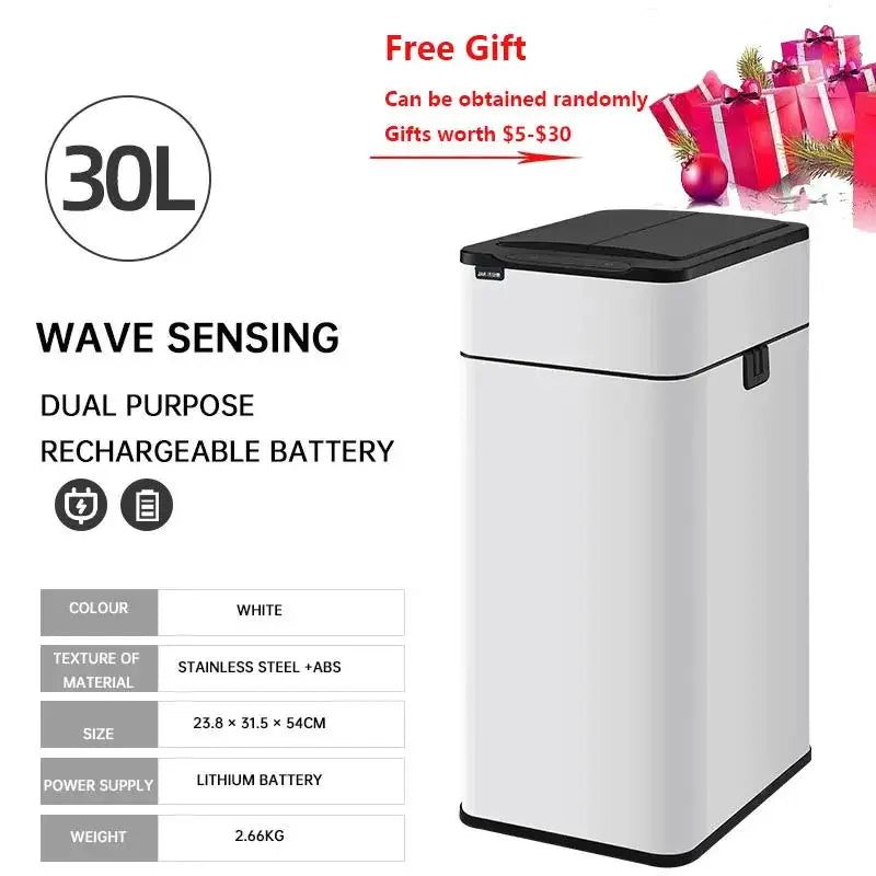 Cubo de basura de 9/15/20/30/40/50/60L, cubo de basura con Sensor inteligente de acero inoxidable de gran capacidad, cubo de basura automático, cubo de basura de cocina