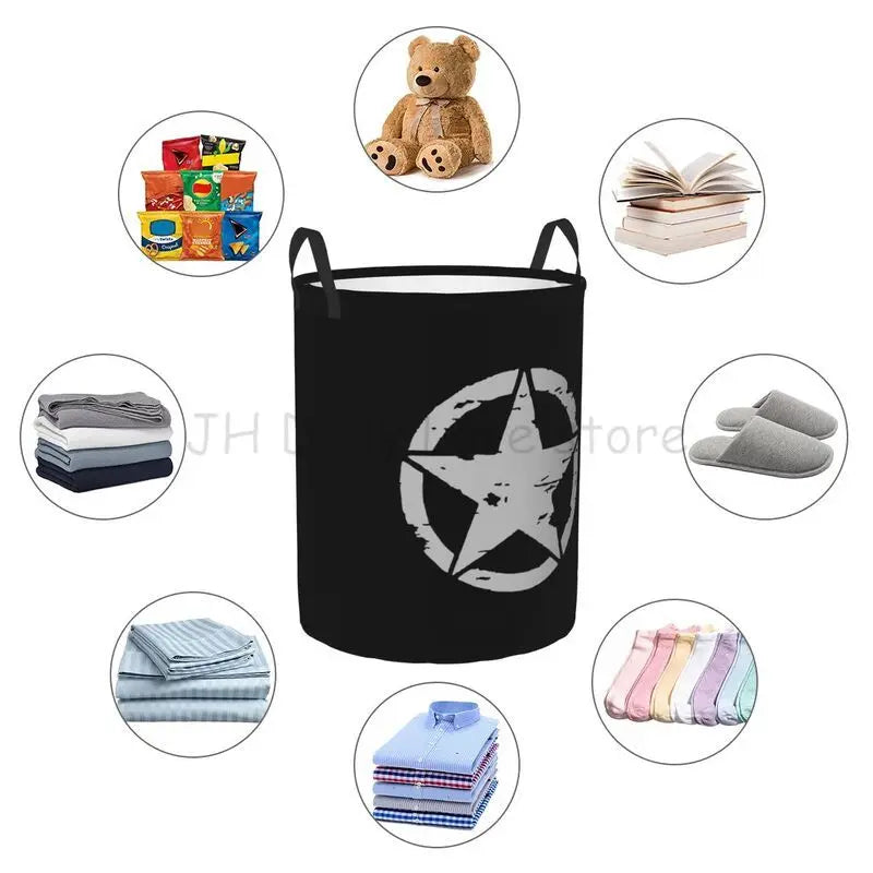 Cesto para la colada táctico militar con forma de estrella y calavera, cesta grande para la colada, cestas plegables para ropa sucia para guardería, dormitorio, decoración del hogar