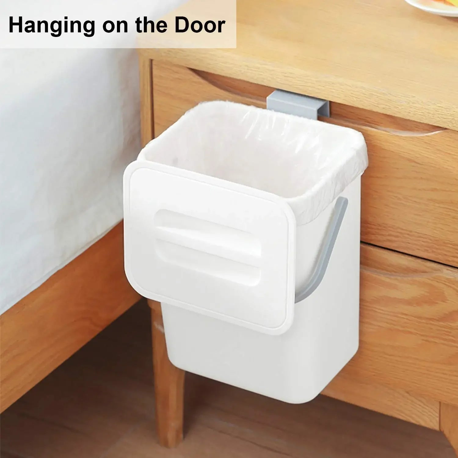 Cubo de basura pequeño de plástico, cubo de basura pequeño colgante con tapa debajo del fregadero para cocina, cubo de basura para alimentos, cubo de basura montable para Baño