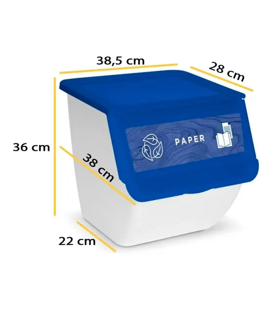 Cubo de Basura de Reciclaje - Pack 3 Cubos Apilables de Cocina con Ruedas - Capacidad 36 L - Ideal para Reciclar (Plástico - Papel - Vidrio)