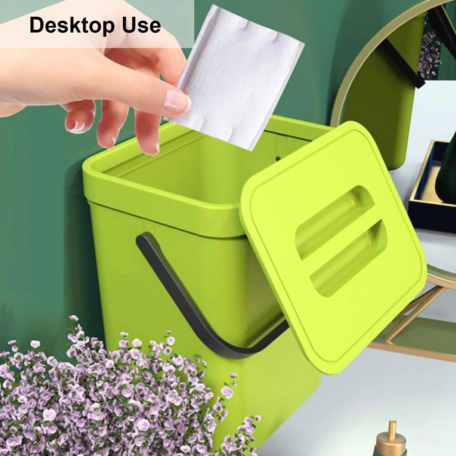 Cubo de basura pequeño de plástico, cubo de basura pequeño colgante con tapa debajo del fregadero para cocina, cubo de basura para alimentos, cubo de basura montable para Baño