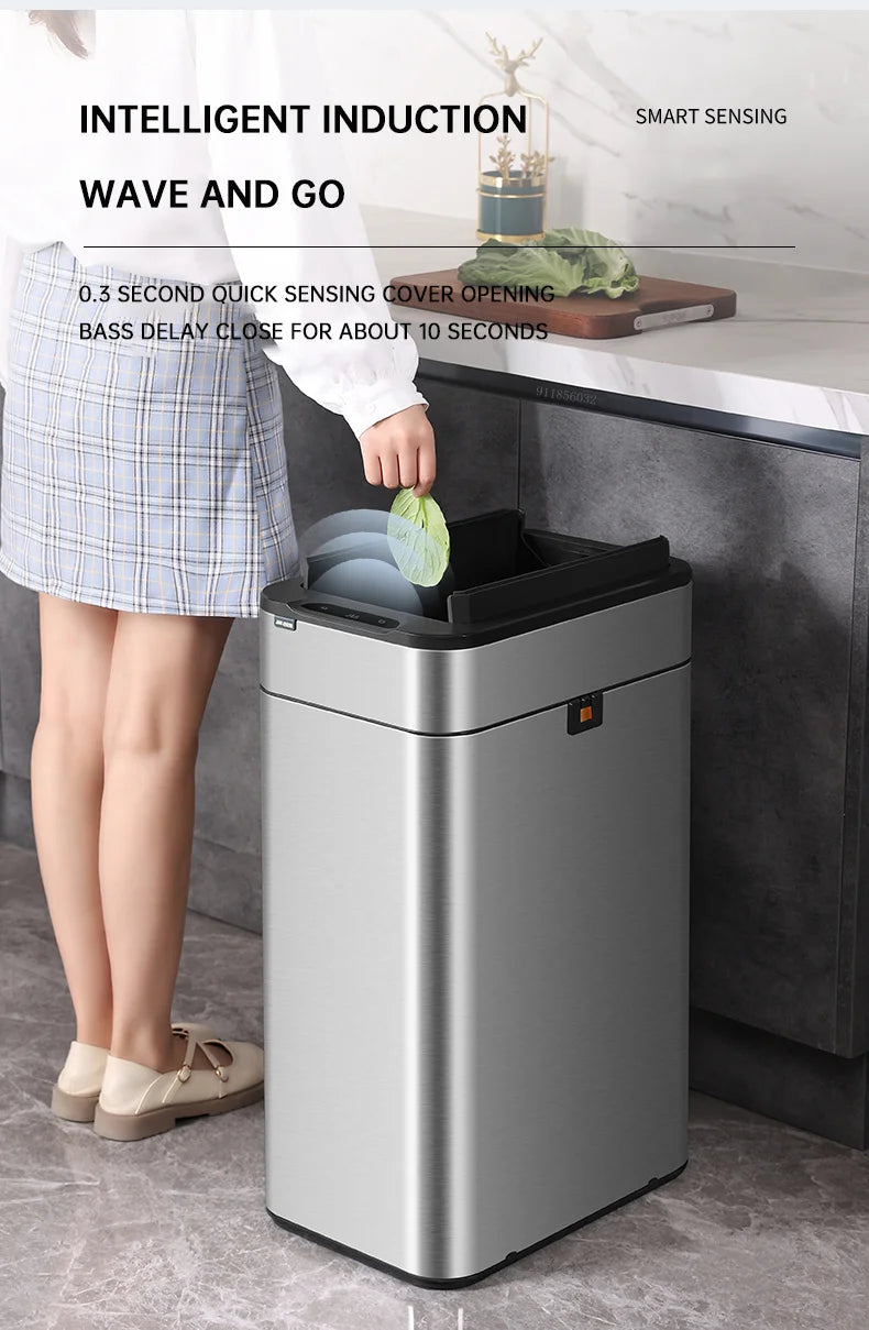 Nueva bote de basura de inducción inteligente para el hogar con tapa, inodoro, cocina, gran capacidad, sala de estar, embalaje automático, cubo de basura