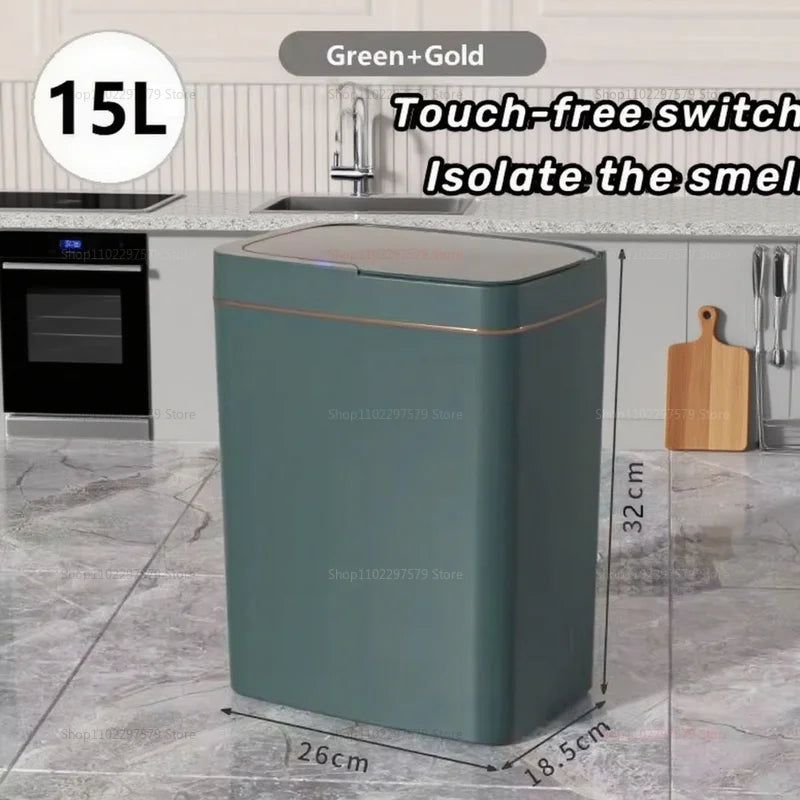 Cubo de basura con Sensor inteligente sin contacto, 15L, ensacado automático, cubo de basura eléctrico para baño, inalámbrico, blanco, eliminación inteligente de cocina para el hogar