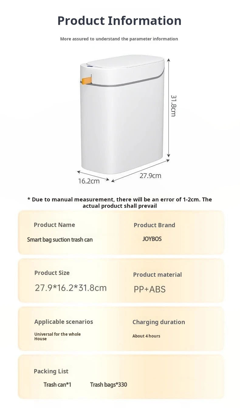 JOYBOS cubo de basura con Sensor inteligente con bolsa de adsorción automática, cubo de basura recargable para el hogar, inodoro, sala de estar y hogar