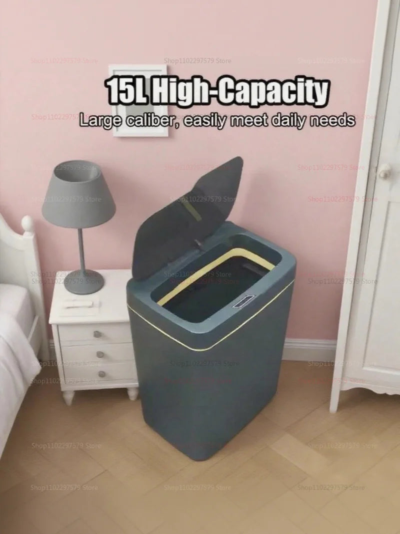 Cubo de basura con Sensor inteligente sin contacto, 15L, ensacado automático, cubo de basura eléctrico para baño, inalámbrico, blanco, eliminación inteligente de cocina para el hogar