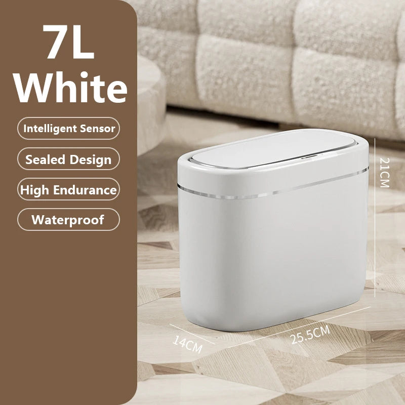 Cubo de basura con Sensor inteligente estrecho de 7/9L, cesta de basura automática con tapa, cubo de basura de escritorio, cubo de basura impermeable para inodoro