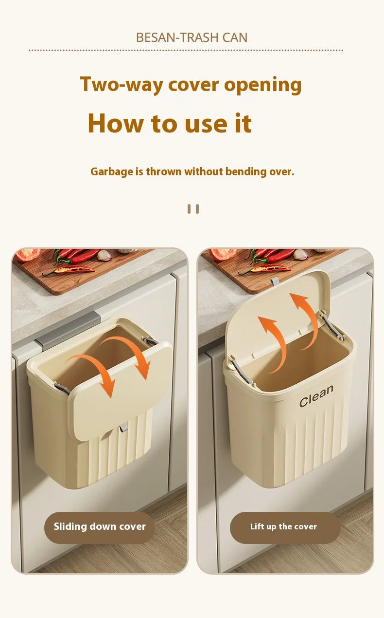 Cubo de basura de cocina, cubo de basura colgante montado en la pared con tapa, cubo de basura para gabinete debajo del fregadero, cubo de basura para Compost, 8,5/12L