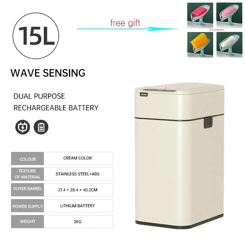 Nueva bote de basura de inducción inteligente para el hogar con tapa, inodoro, cocina, gran capacidad, sala de estar, embalaje automático, cubo de basura