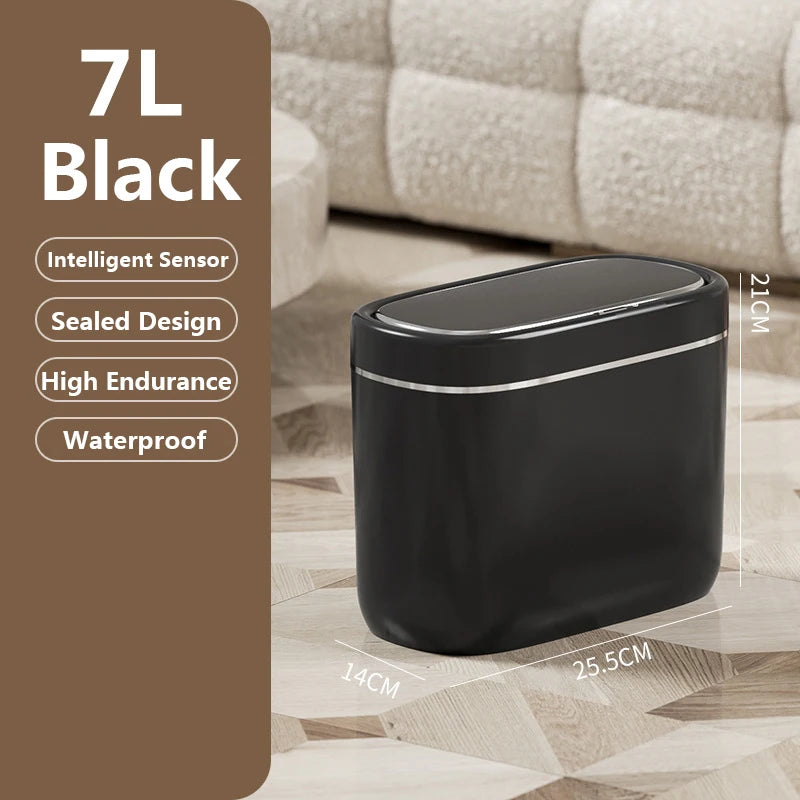 Cubo de basura con Sensor inteligente estrecho de 7/9L, cesta de basura automática con tapa, cubo de basura de escritorio, cubo de basura impermeable para inodoro