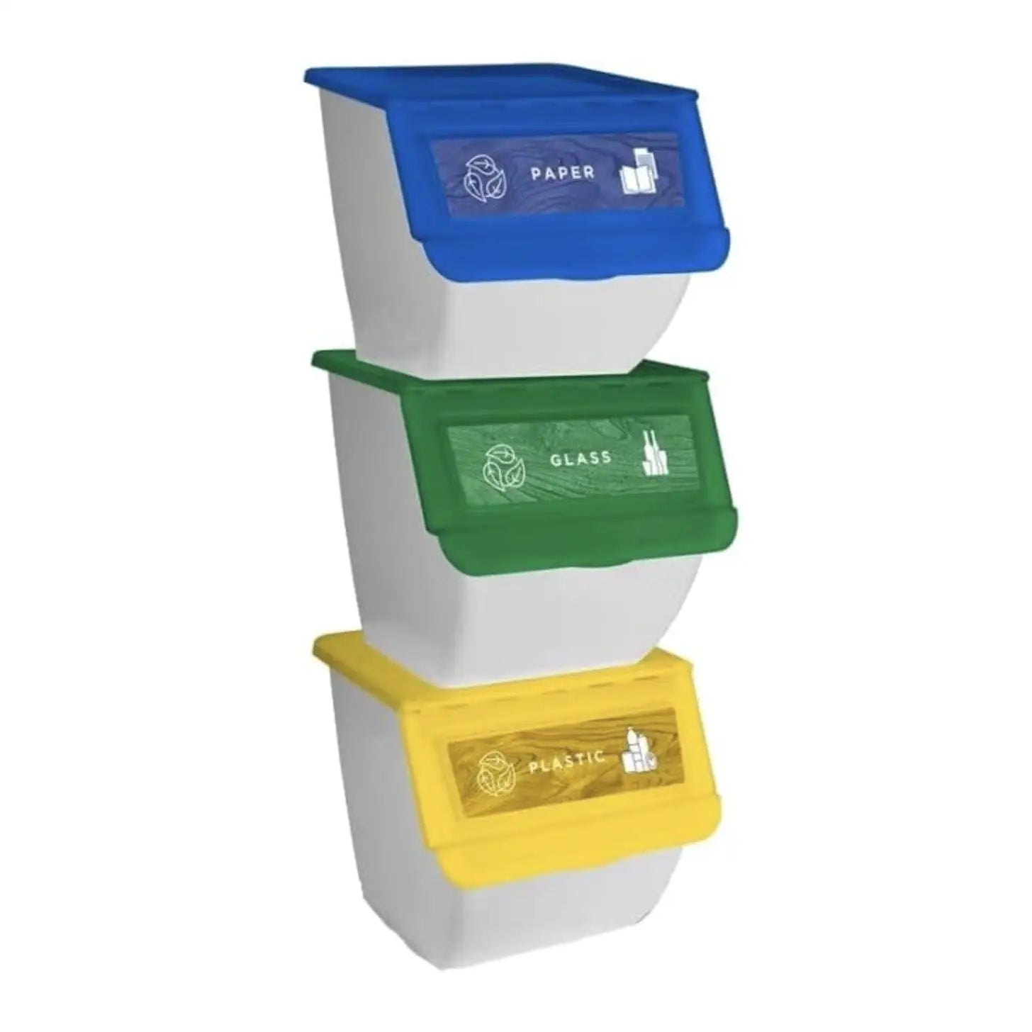 Cubo de Basura de Reciclaje - Pack 3 Cubos Apilables de Cocina con Ruedas - Capacidad 36 L - Ideal para Reciclar (Plástico - Papel - Vidrio)