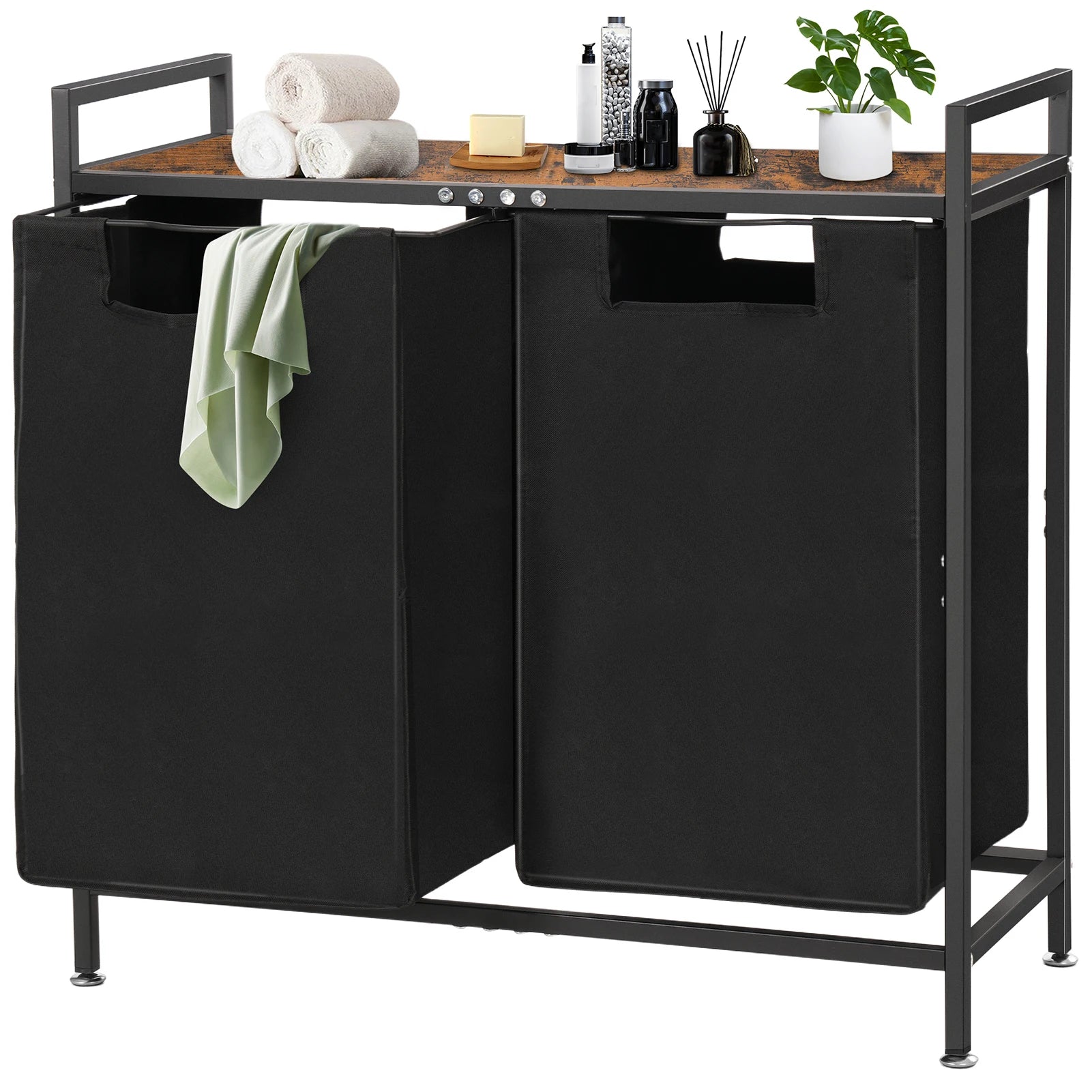 Cestos para la colada con mesa superior de madera natural, 2 bolsas extraíbles extraíbles, dos modos para llevar cesta para la colada