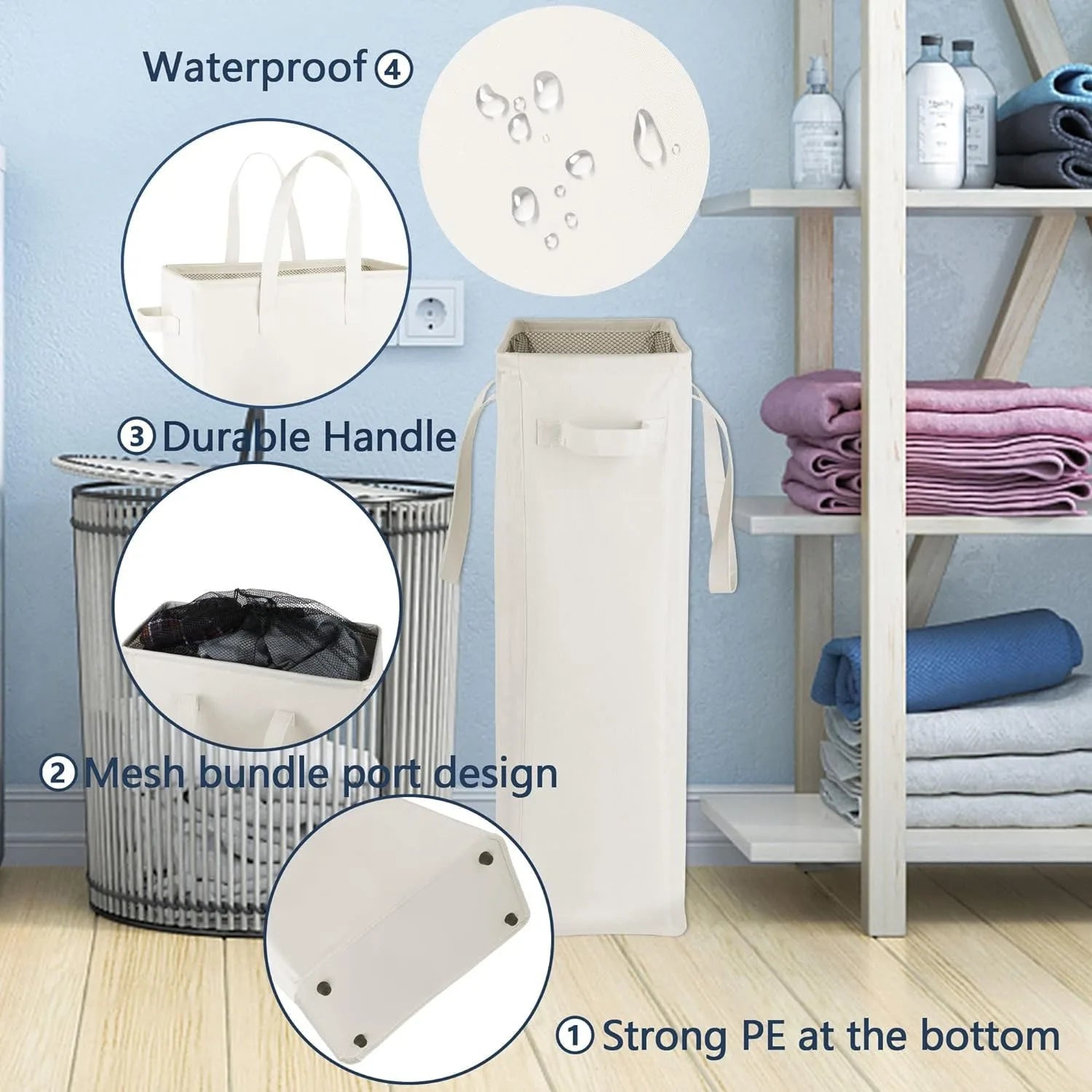 Cesta de almacenamiento de tela, cesta para ropa sucia, cesta para ropa sucia plegable para uso doméstico, baño con placa inferior, cesta para la colada