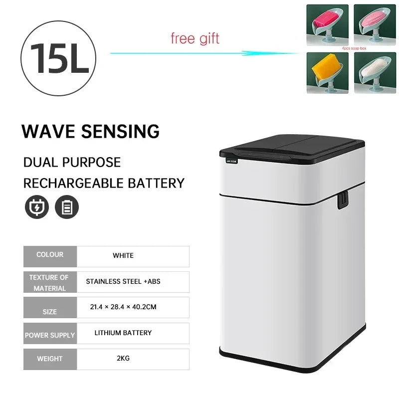 Nueva bote de basura de inducción inteligente para el hogar con tapa, inodoro, cocina, gran capacidad, sala de estar, embalaje automático, cubo de basura