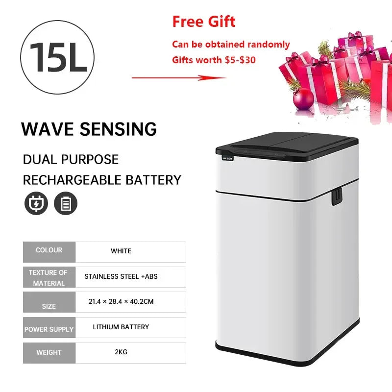 Cubo de basura de 9/15/20/30/40/50/60L, cubo de basura con Sensor inteligente de acero inoxidable de gran capacidad, cubo de basura automático, cubo de basura de cocina