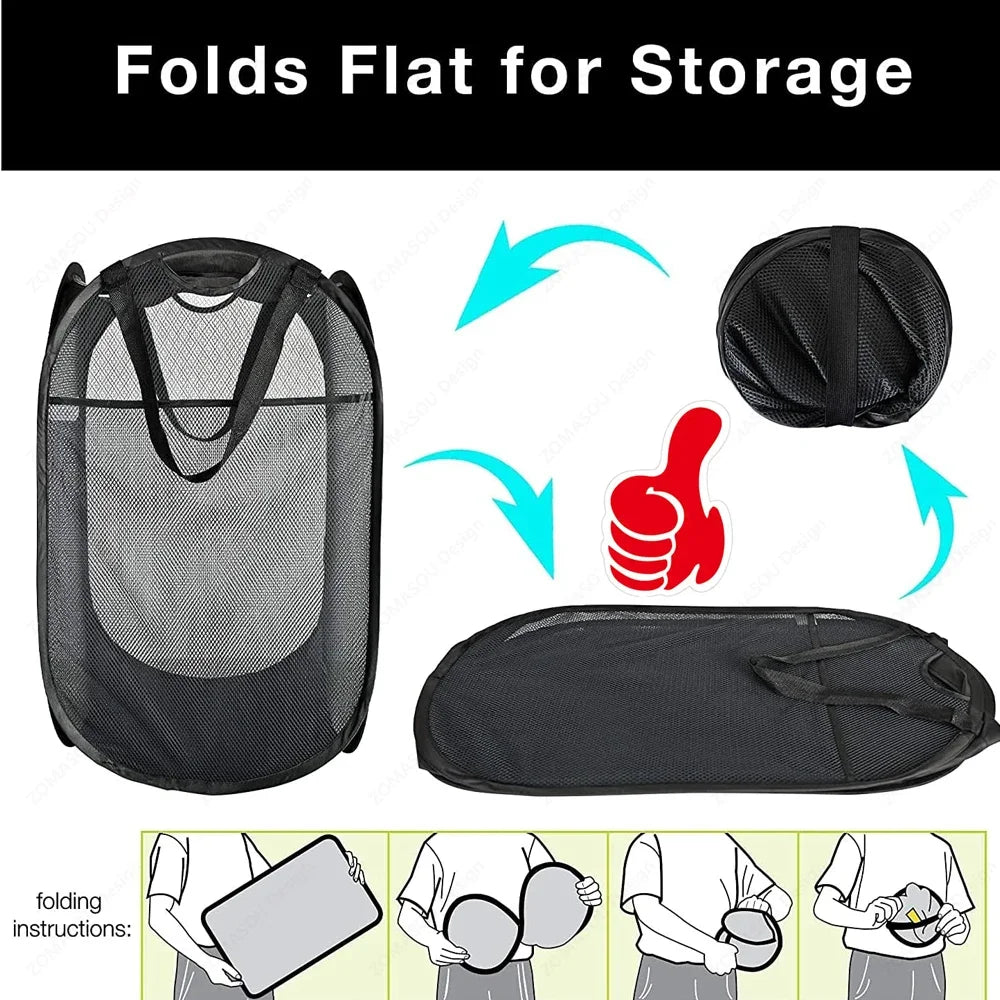 Cesta de lavandería plegable para ropa sucia, cesto emergente de malla, bolsa de almacenamiento de juguetes para el hogar, baño, dormitorio, viaje, 1-10 Uds.