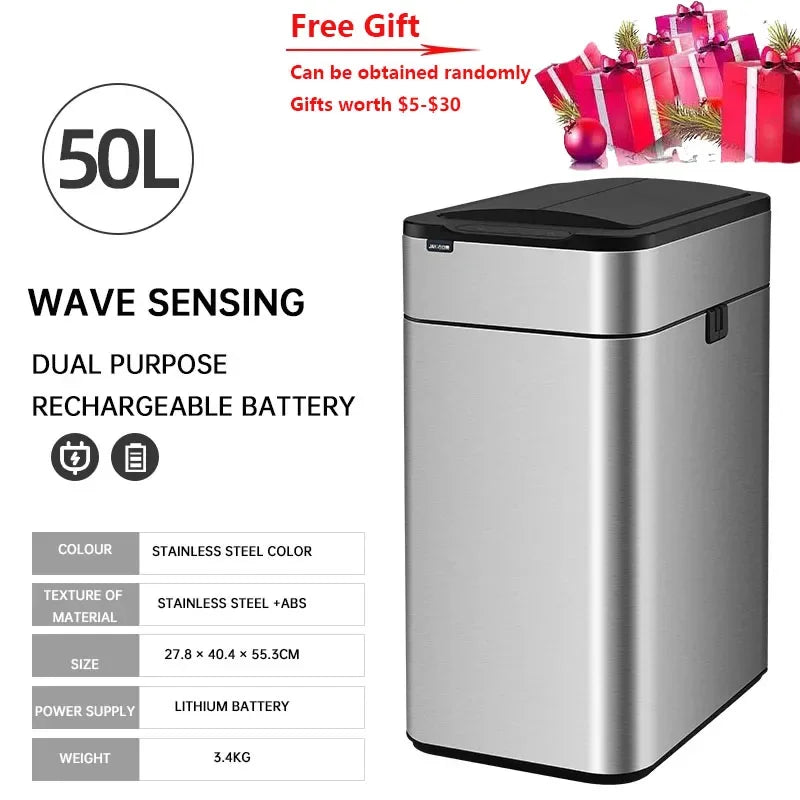 Cubo de basura de 9/15/20/30/40/50/60L, cubo de basura con Sensor inteligente de acero inoxidable de gran capacidad, cubo de basura automático, cubo de basura de cocina